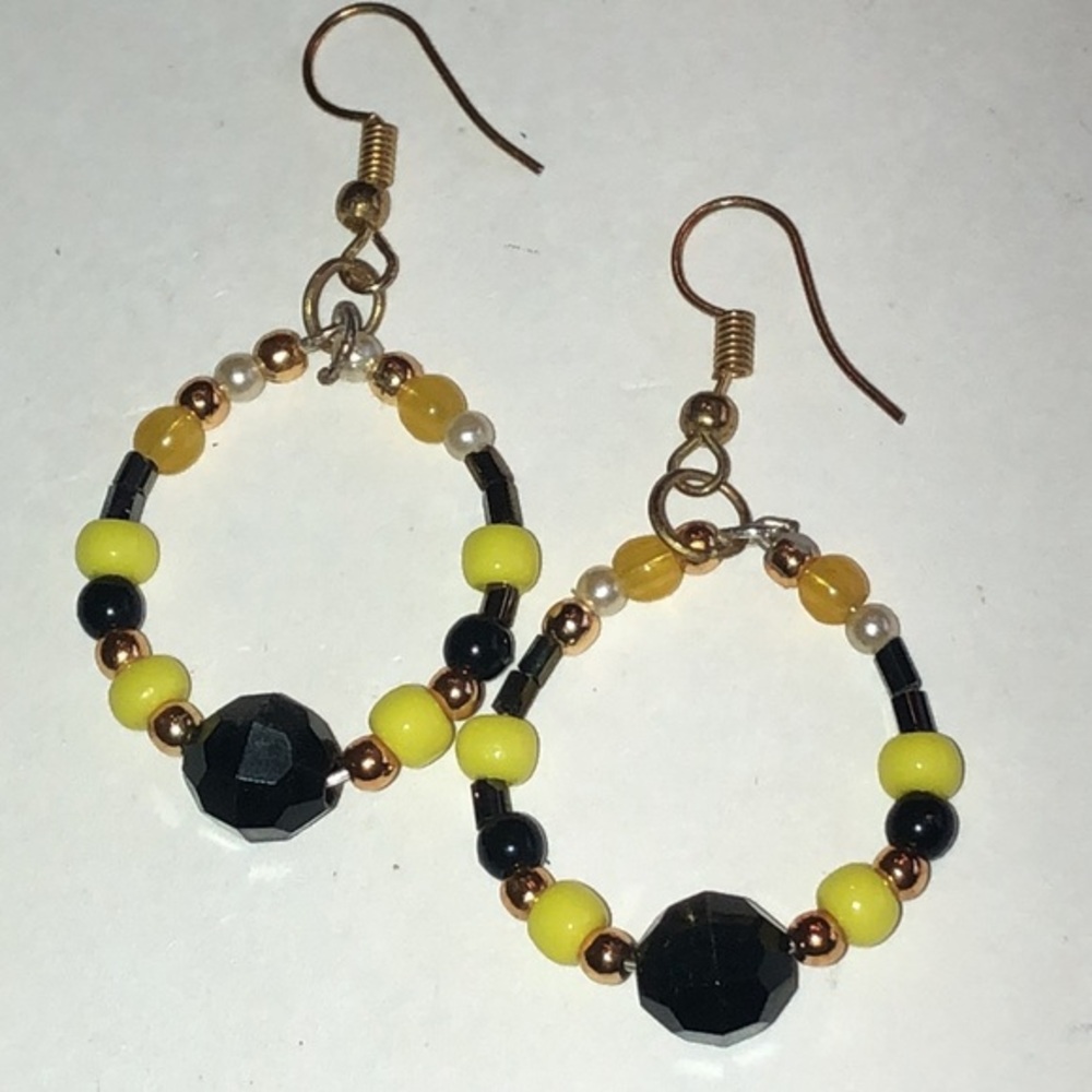Yellow and Black Boho Beaded Earrings